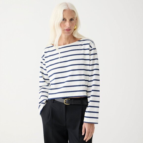 NWT J.Crew Cropped Boatneck T-shirt in Mariner Cotton - Picture 2 of 3